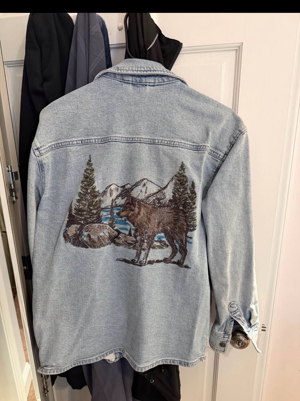 abercrombie kids Light Blue Denim Jacket with Wolf Mountain Embroidery